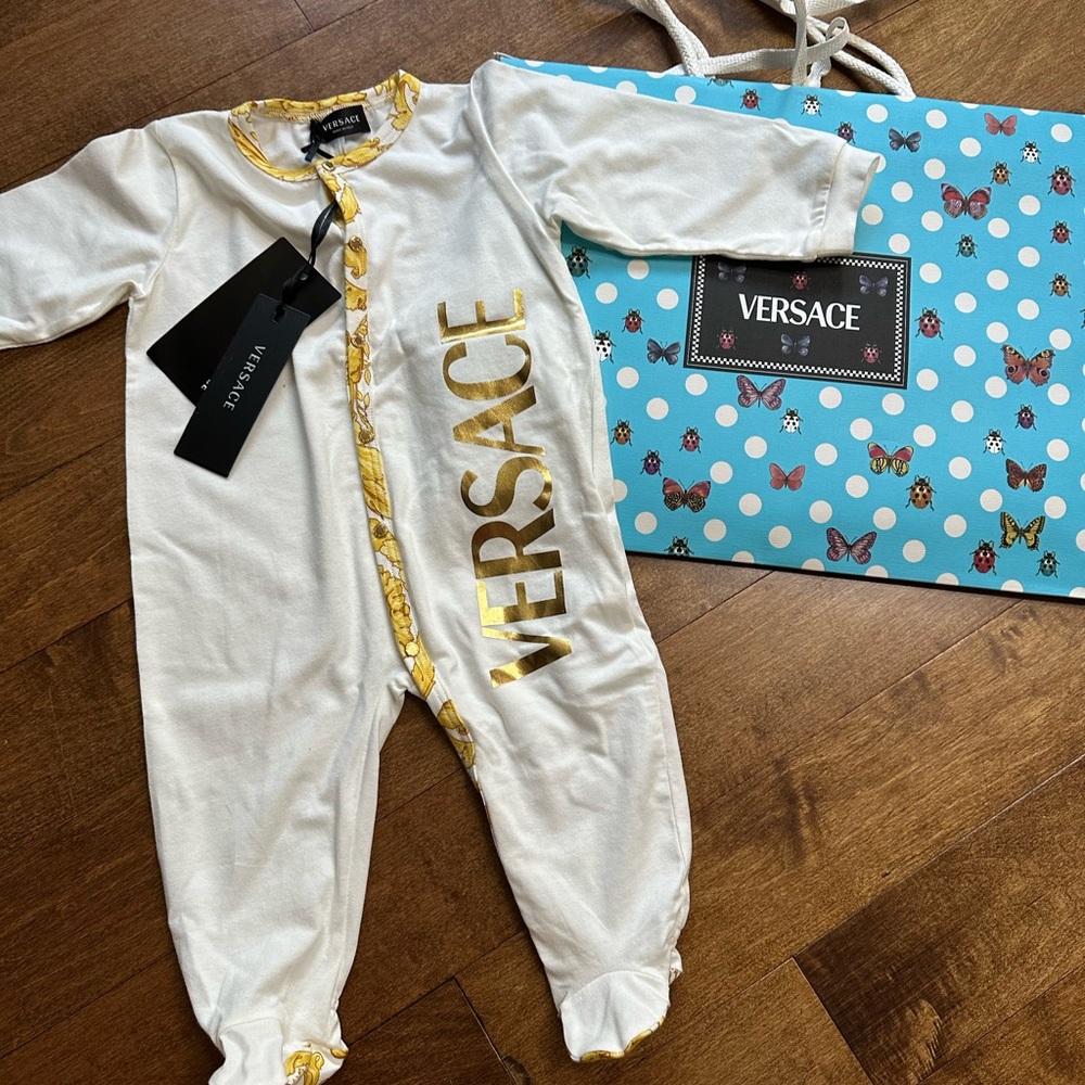 Versace White and Gold Footies One Piece 6-9M